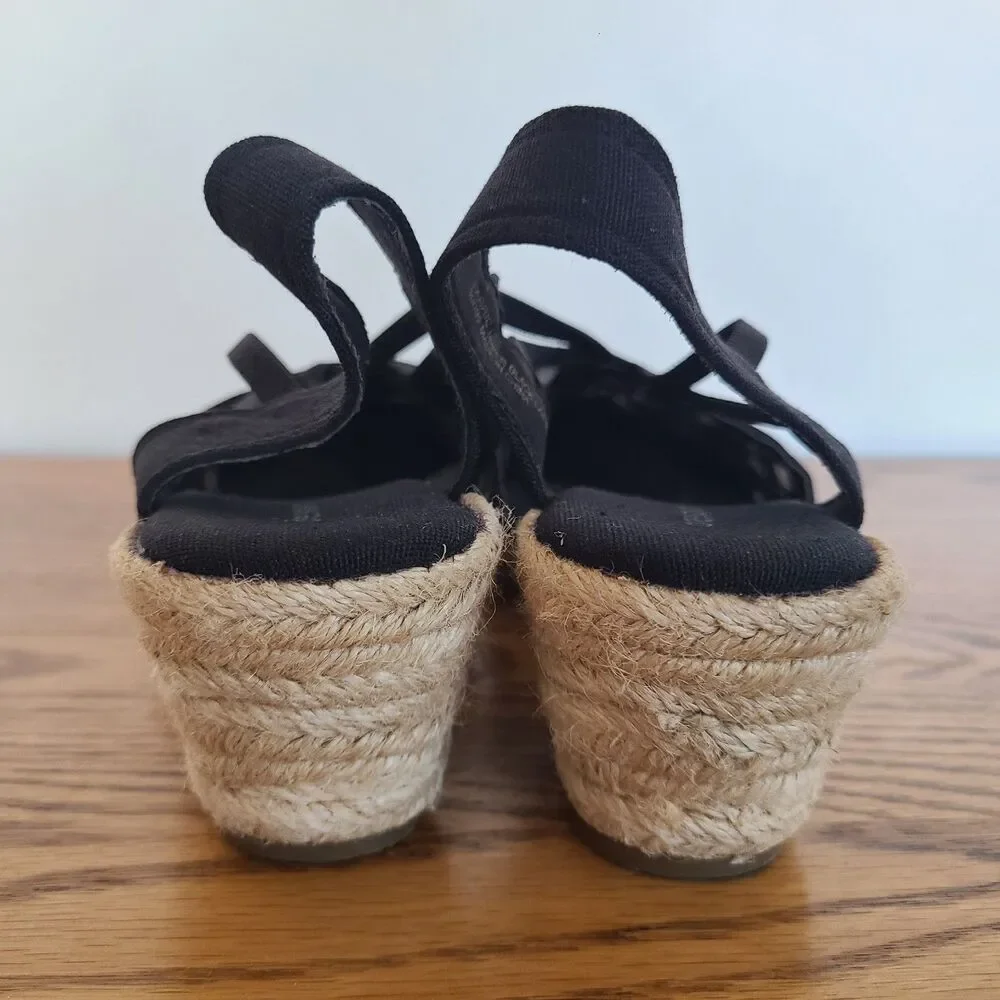 Dressbarn Taylor Black Lace Jute Heel Espadrille Wedge Sandals Size 8
